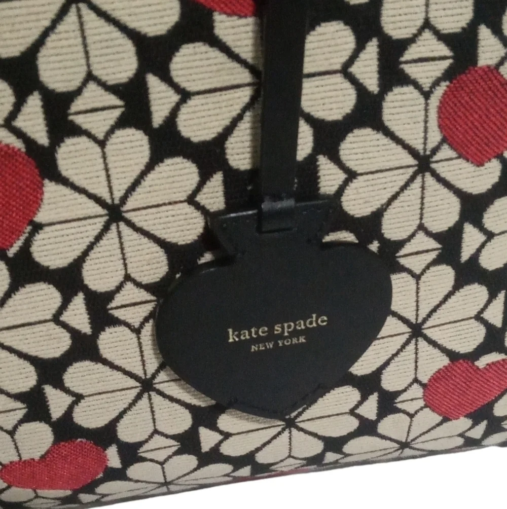 Kate Spade Italian Jacquard Canvas Heart Red Black Shoulder Tote Bag